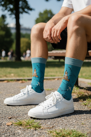 BŁĘKITNE SKARPETY WARSZAWSKIE Z SAMOLOCIKAMI