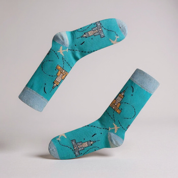 BŁĘKITNE SKARPETY WARSZAWSKIE Z SAMOLOCIKAMI