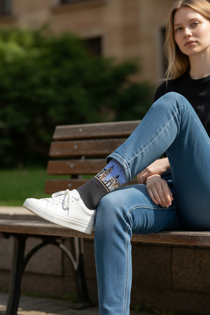 Skarpety krakowskie błękitno-grafitowe